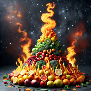 Fruit and Vegetable Fire Art: Vibrant Flames Sculpted Creatively