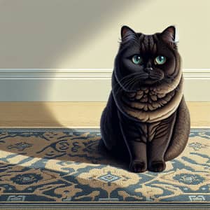 Detailed Illustration of Domestic Short-Haired Cat in Black with Emerald Eyes