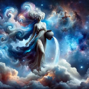 Aquarius Zodiac Deity in Ethereal Cosmos - Mystique Representation