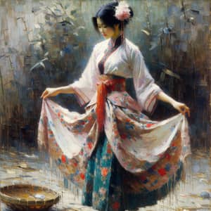 Asian Woman in Elegant Skirts - Impressionistic Art Style