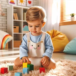 Adorable Caucasian Toddler Playing with Colorful Block Toy