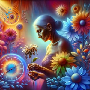 Symbolic Menopause Representation: Surrealistic Portrait of South Asian Woman with Wilting Flower