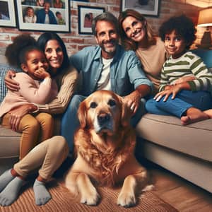 Heartwarming Family Scene with Beloved Dog on Plush Couch