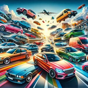 Colorful Exhibition of Vehicles on Expansive Highway