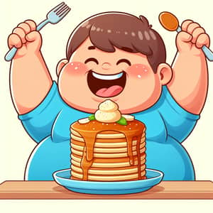Chubby Individual Enjoying Pancakes - Delicious Breakfast Treat