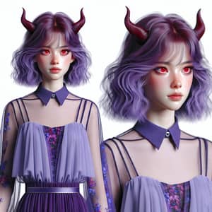 Mystical Female Character with Purple Hair and Red Eyes