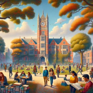 Vibrant University Campus Scene with Diverse Students