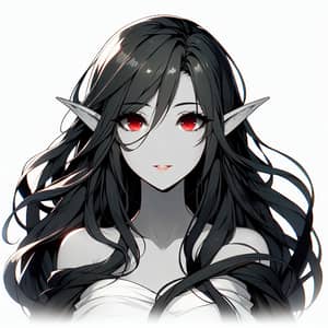 Anime-Style Elf Woman with Grey Skin & Red Eyes