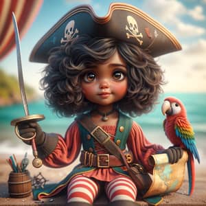 Adorable Black Pirate Girl with Playful Glint | Sea Adventure