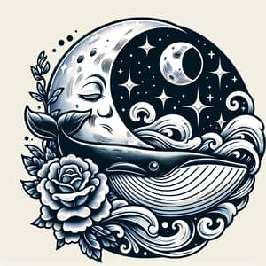 Half-Moon and Whale Tattoo Design for Unique Body Art
