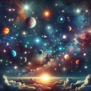 Starry Night Sky: Shining Stars & Colorful Planets