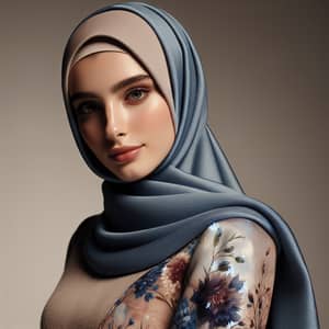 Elegant Woman in Blue Hijab - Serene and Confident Look