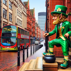 Leprechaun in Birmingham, England - Fantasy Scene with Pot of Gold
