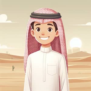 Smiling Saudi Boy in Traditional Thobe | Desert Background