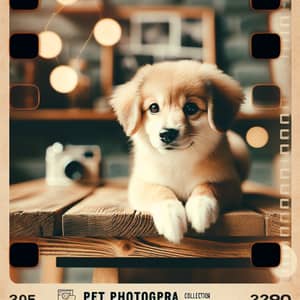 Adorable Canine on Wooden Table - Vintage Film Photography Style