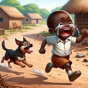 Scared Black Child Running from Dog in Village | School Clothes