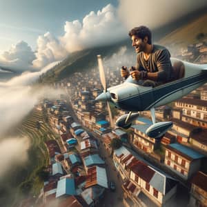 Man in Adventure Plane Over Charming Small Town | Flight Thrills