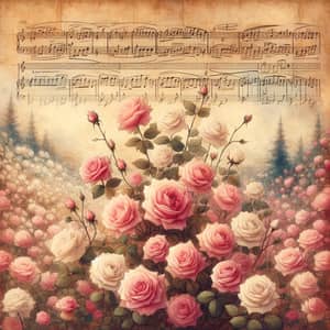 Vintage Musical Rose Illustration in Various Pink Shades