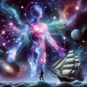 Glowing Cosmic Unity: Sailor Amidst Ethereal Cosmos