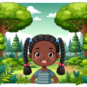 Black Girl with Pigtails in a Lush Forest