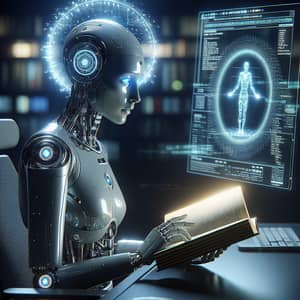 Futuristic Artificial Intelligence Engrossed in Book