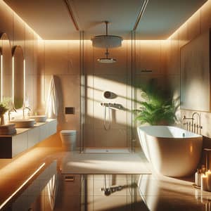 Luxury Bathroom with White Bathtub and Marble Vanity Sink