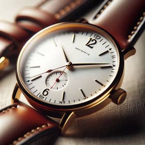 Elegant Gold Rim Wristwatch with Brown Leather Strap