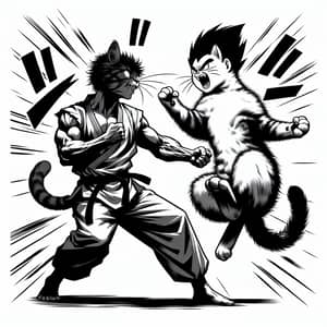 Cat vs. Anime Character: Intense Combat Scene