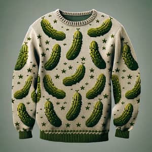 Cozy Winter Sweater with Playful Pickle Pattern | Green Shades