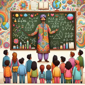 Whimsical Teacher Illustration - Colorful and Vibrant Setting