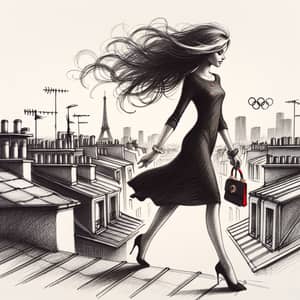 Parisian Woman Walking on Rooftops | Stunning Pencil Art