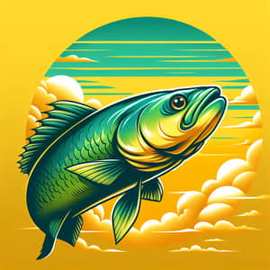 Realistic Haki Green Fish Looking Up at Yellow Sky
