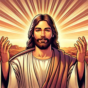 Serene Jesus Risen Cartoon | Resurrection Illustration