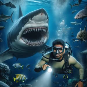 Realistic Shark Attack on Scuba Diver Under the Sea