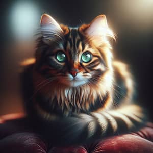 Striking Dark and Light Pattern Cat on Red Cushion