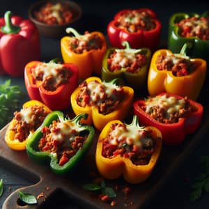 Savory Stuffed Bell Peppers on Wooden Board