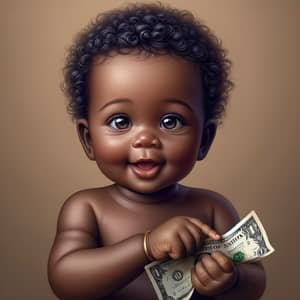 Innocent African Baby Clutching Currency Bills with Joy