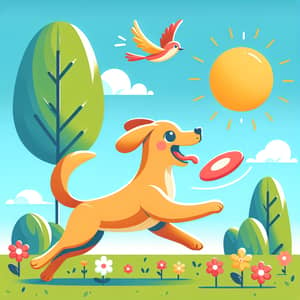 Playful Dog Running in Sunny Park | Mixed Breed Pup Chasing Red Disc
