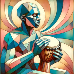 Surrealistic African American Man with Djembe Drum