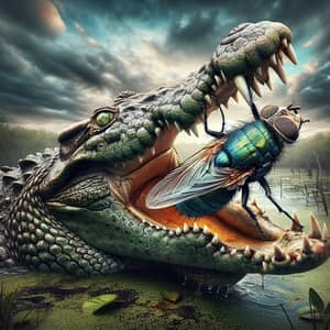 Crocodile Chomping Down on a Fly - Nature's Predatory Instinct