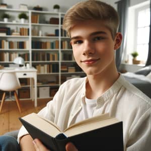 Cozy Room Portrait: Transexual Teen in Bookish Bliss