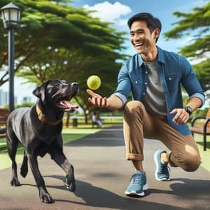 Playful Black Labrador Retriever with Owner in Park