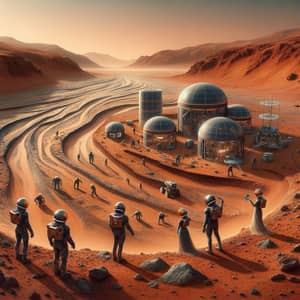 Mars Colony: Diverse Explorers Building Future in Red Desert
