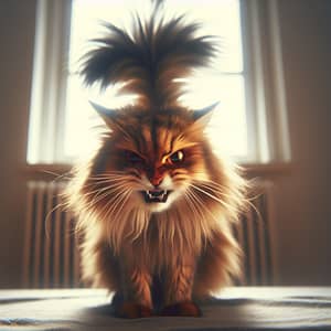 Angry Cat with Bristling Fur | Intense Gaze Image