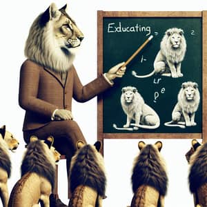 Authority Figure Teaching Lions on Blackboard