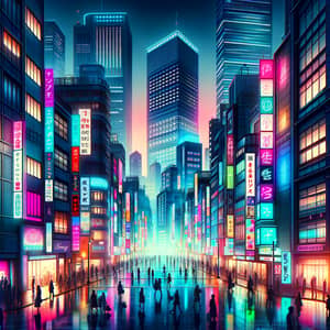 Vibrant Nightfall Urban Cityscape with Neon Lights
