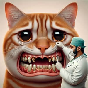 Animated Ginger Cat with Diseased Teeth and Dental Surgeon - Hyperrealism Art