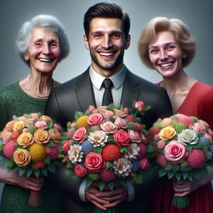 Beautiful Family Portrait with Gorgeous Flowers in Hyperrealistic Style
