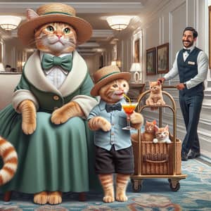 Realistic Ginger Cat and Kitten in High-Class Hotel Setting
