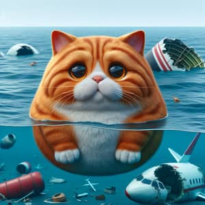 Realistic Cartoonish Orange Cat in Plane Crash Scene